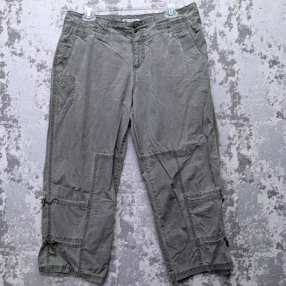 VTG Columbia Sportswear Womens 12 Olive Green Capri Pants Distressed Utility